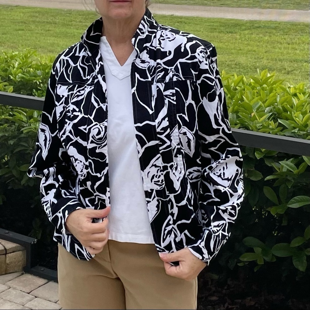 Coldwater Creek Black & White Long Sleeve Lightweight Cotton Jacket, Large